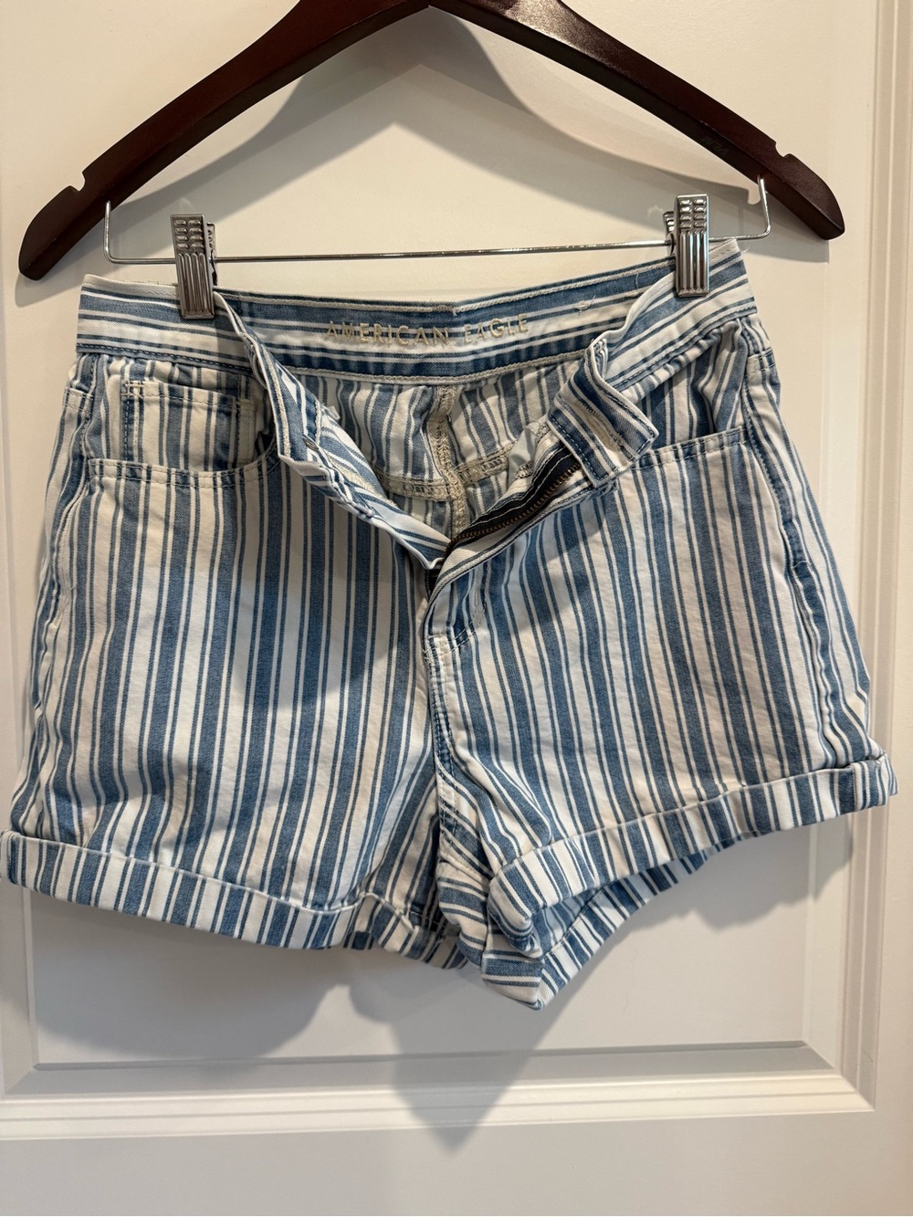American Eagle Outfitters Blue and White Striped Shorts
